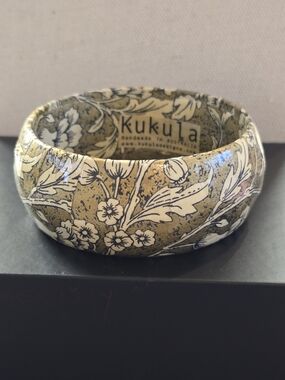 Gold Floral Print Wood Bangle Bracelet